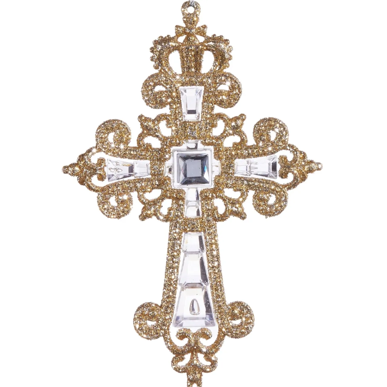Jeweled Glittering Gold Cross Ornament With Square Gem< Online