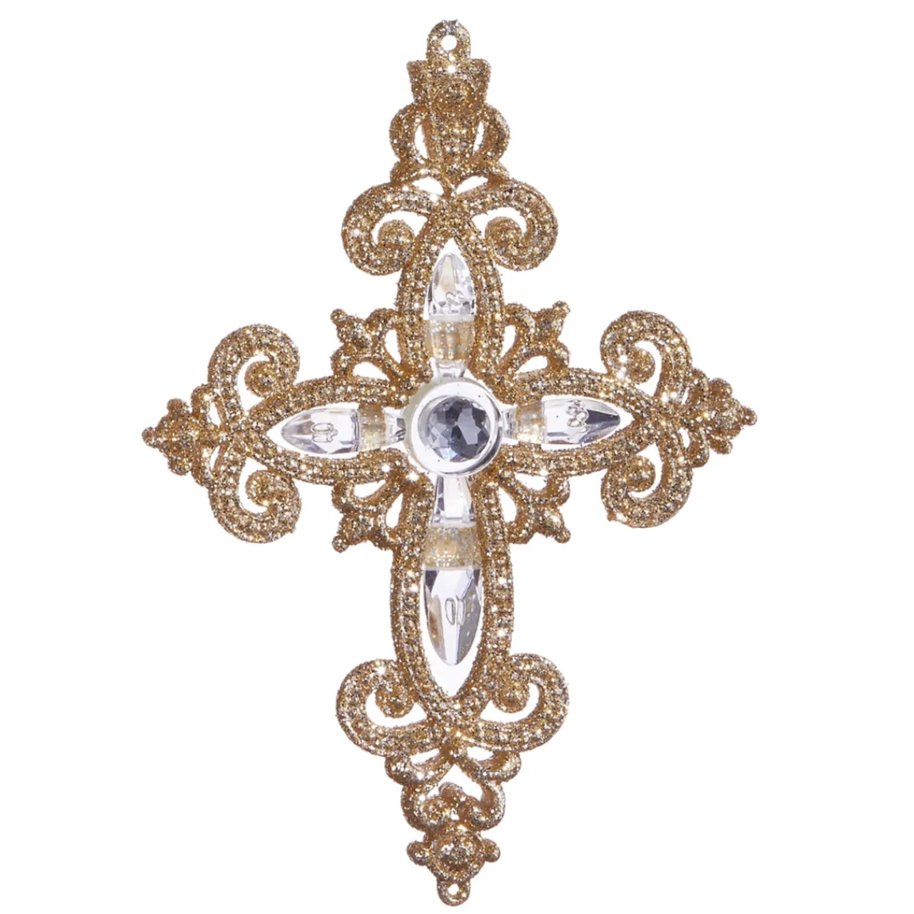 Jeweled Glittering Gold Cross Ornament< Discount