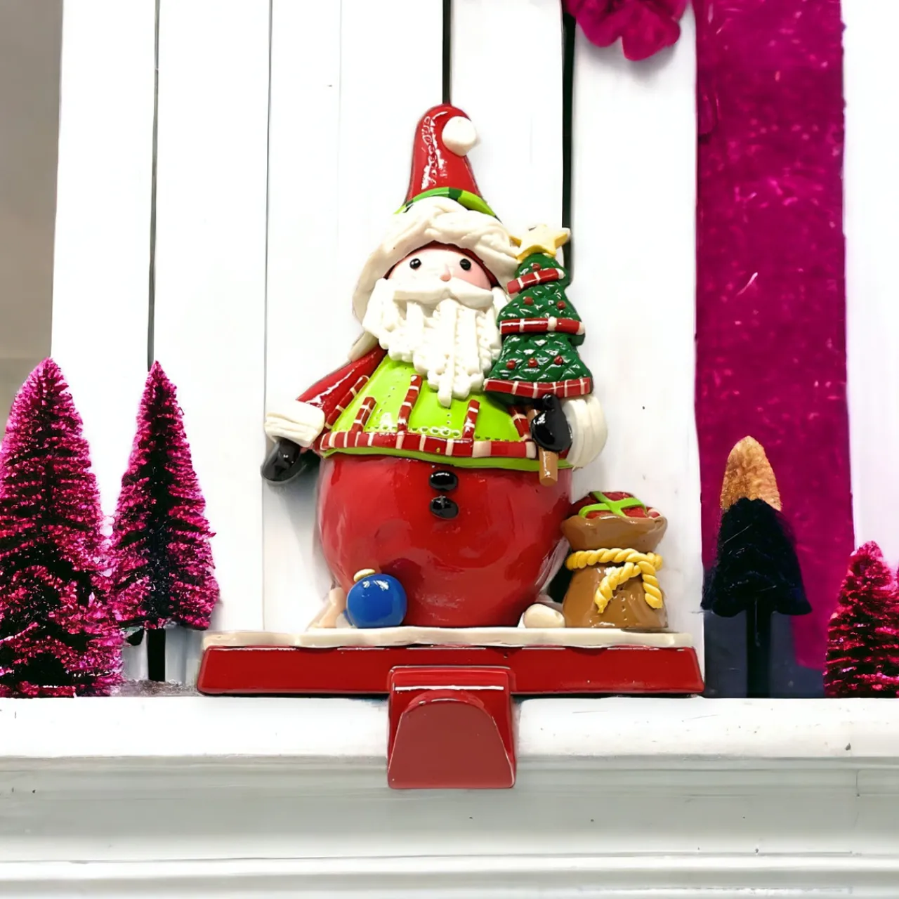 Jolly Santa Polymer Clay Stocking Holder< Fashion