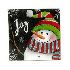 Joy Holiday Snowman Wood Block Sign< Discount