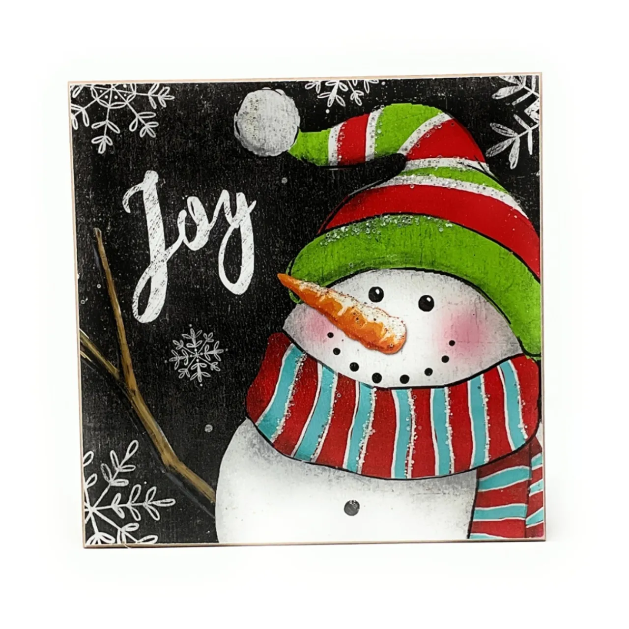 Joy Holiday Snowman Wood Block Sign< Discount