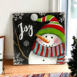 Joy Holiday Snowman Wood Block Sign< Discount