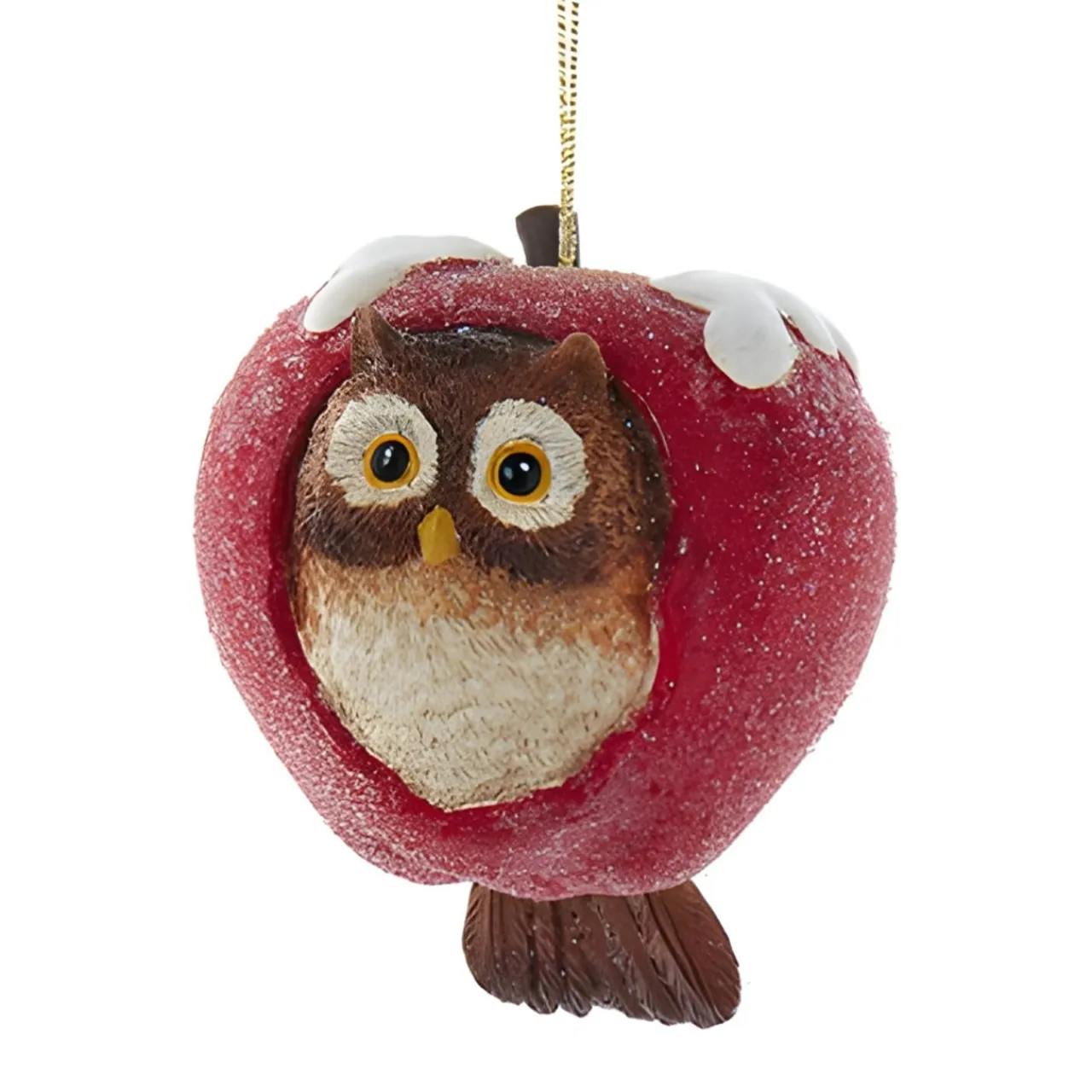 Frosted Owl Apple Ornament 4" E0911<Kurt Adler Online