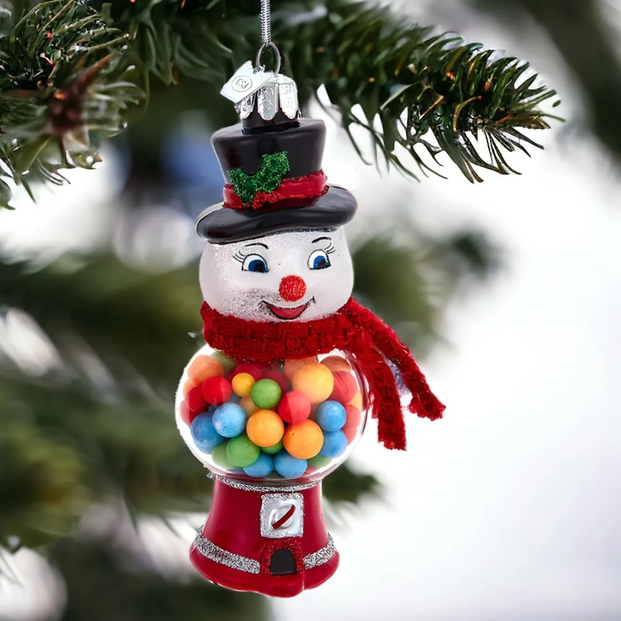 Glass Snowman Gum Ball Machine Ornament 4.5" NB1791<Kurt Adler Fashion
