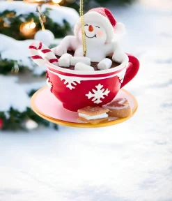 Snowman In Teacup With Candy Cane Ornament 3.5in - E0935<Kurt Adler Outlet