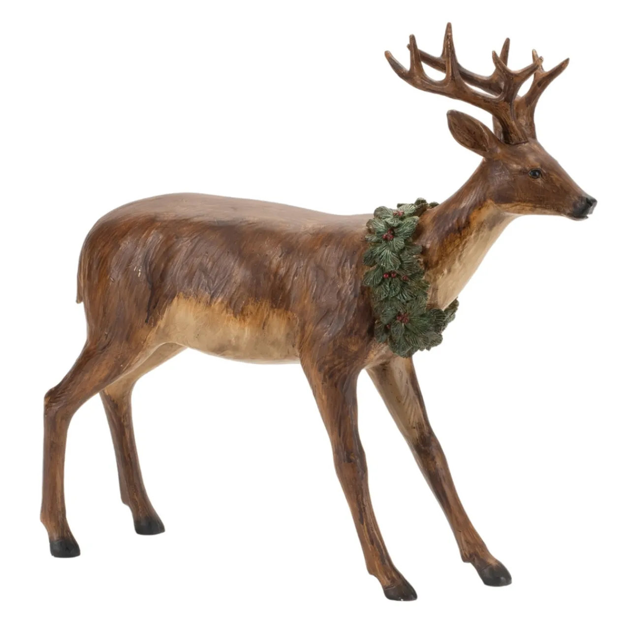 Large Deer with Wreath Figurine< New