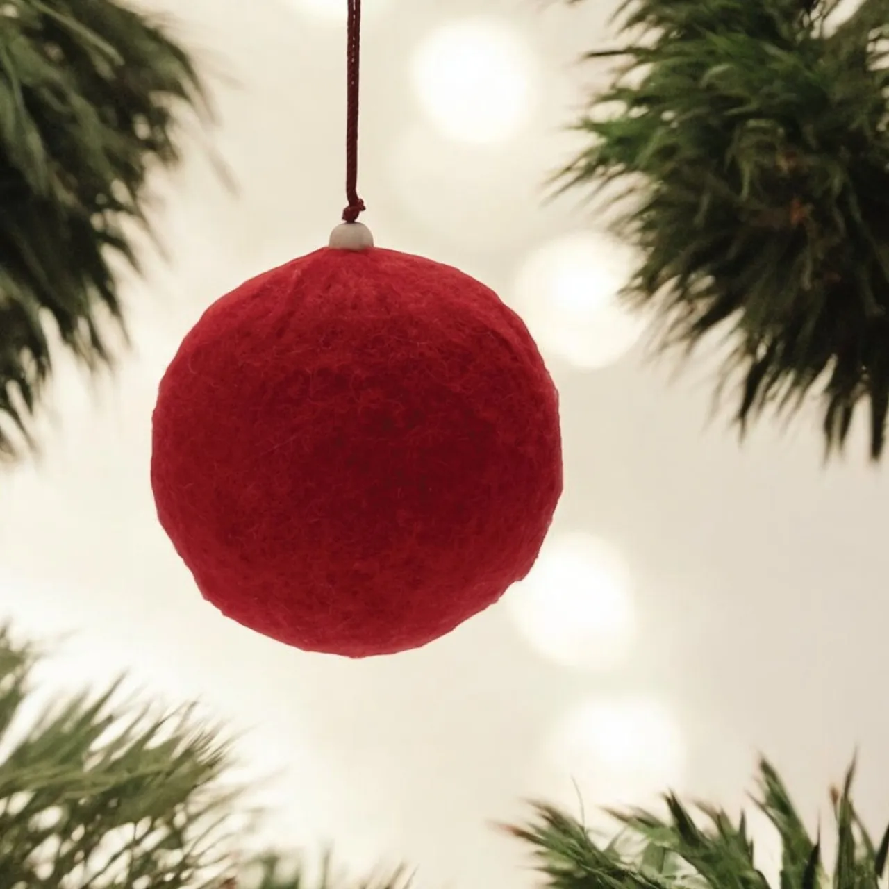 Large Red Felted Ball Ornament< Sale