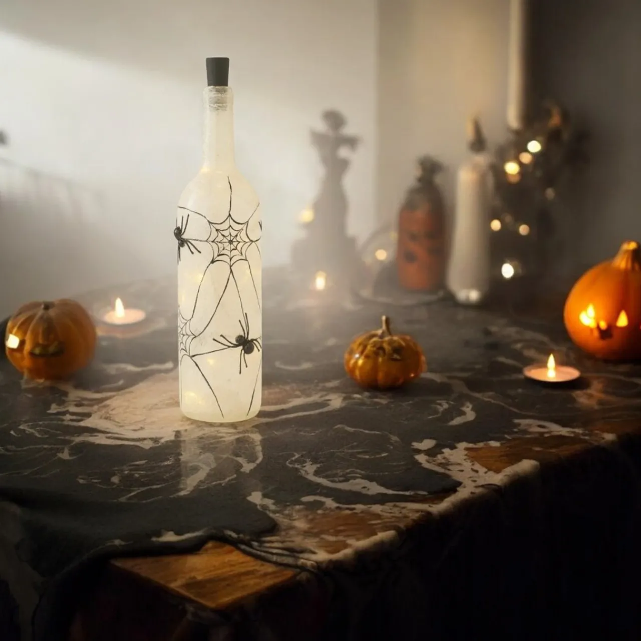 LED Frosted Glass Spider Web Bottle< Clearance
