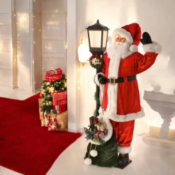 LED Santa with Sack and Lamp Post Figurine< Hot