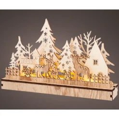 LED Winter Village Scene Laser Cut Wood Scene< New