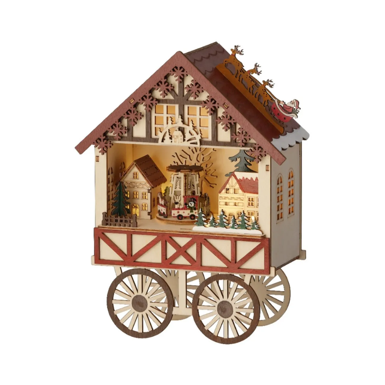 LED Wood Vendor Cart Scene With Music And Motion<Lumineo Fashion