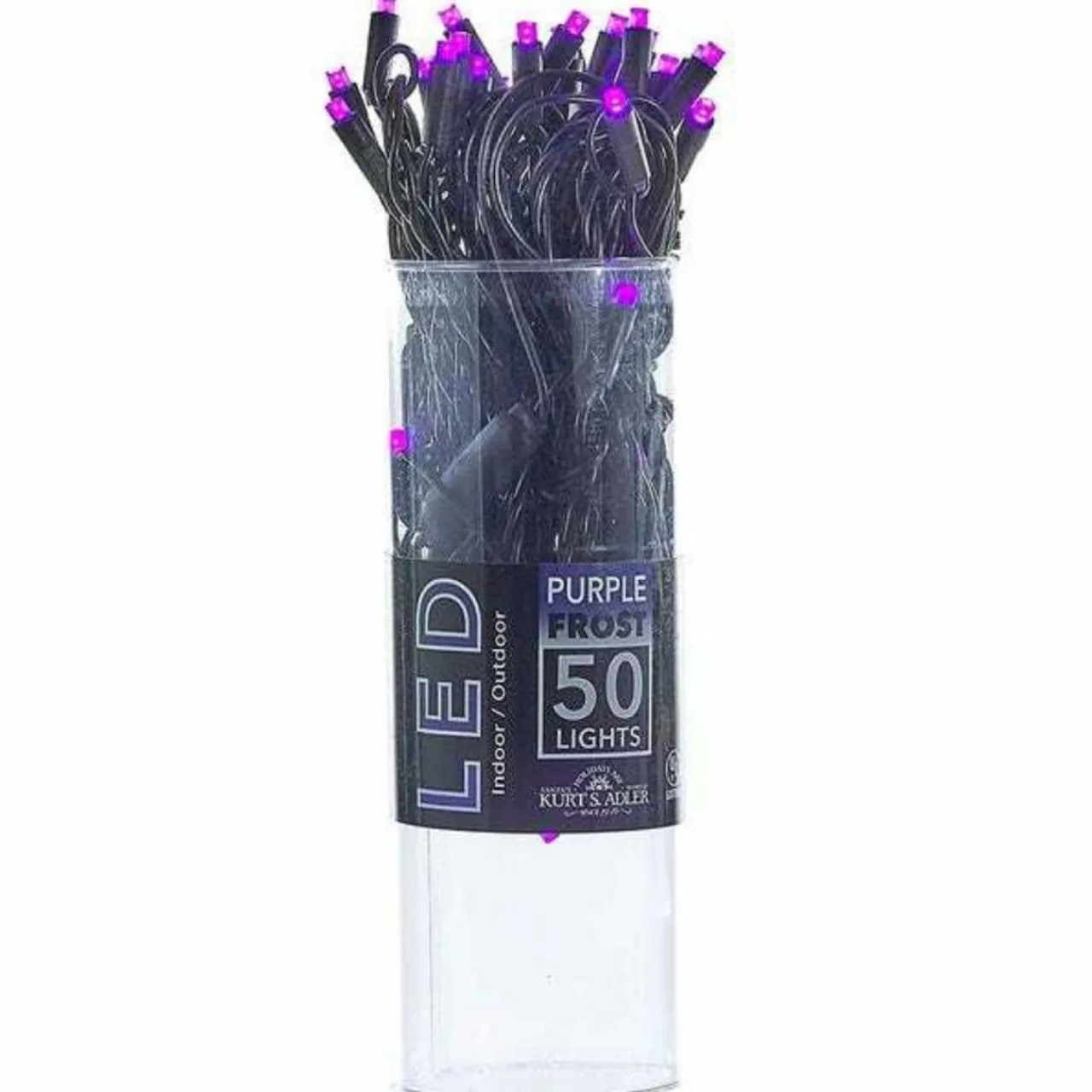 50-Light LED Purple Frost Black Wire Light Set | The Christmas Loft<Kurt Adler Hot