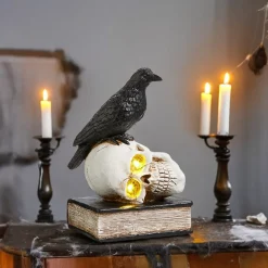 Lighted Nevermore Raven & Skull Figurine< Online