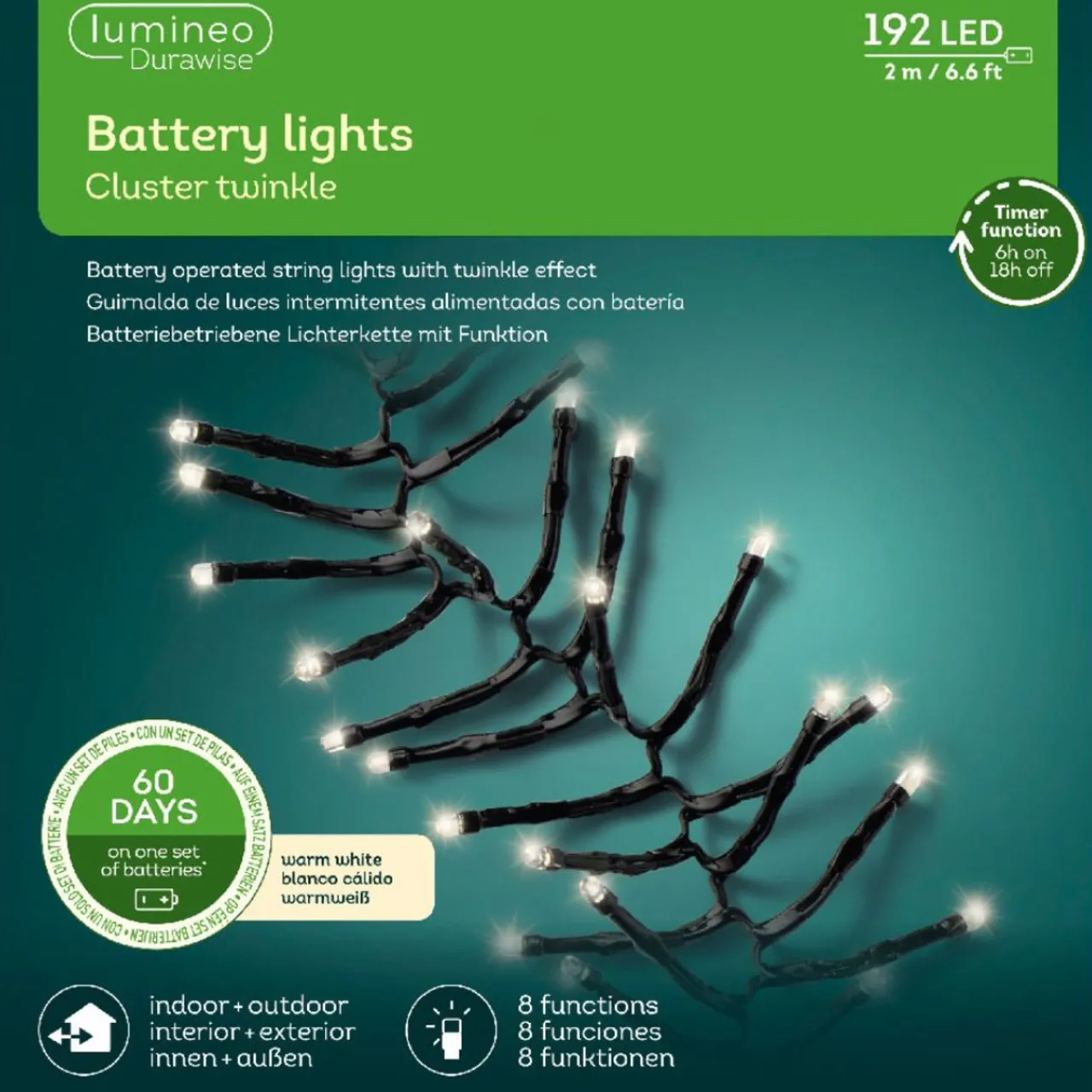 192 LED Battery Operated Warm White Twinkle Cluster Lights Black Wire - The Christmas Loft<Lumineo Discount