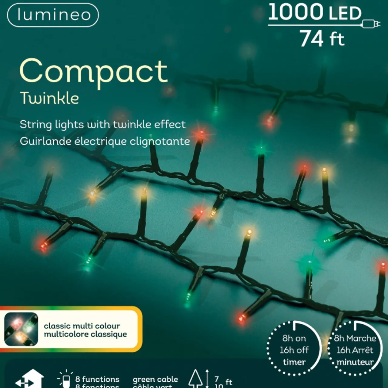 1,000 LED Classic Multi Color Compact Twinkle Lights, Green Wire<Lumineo Discount