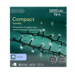 1000 LED Cool White Christmas Compact Lights Set, Green Wire 74 Feet<Lumineo New