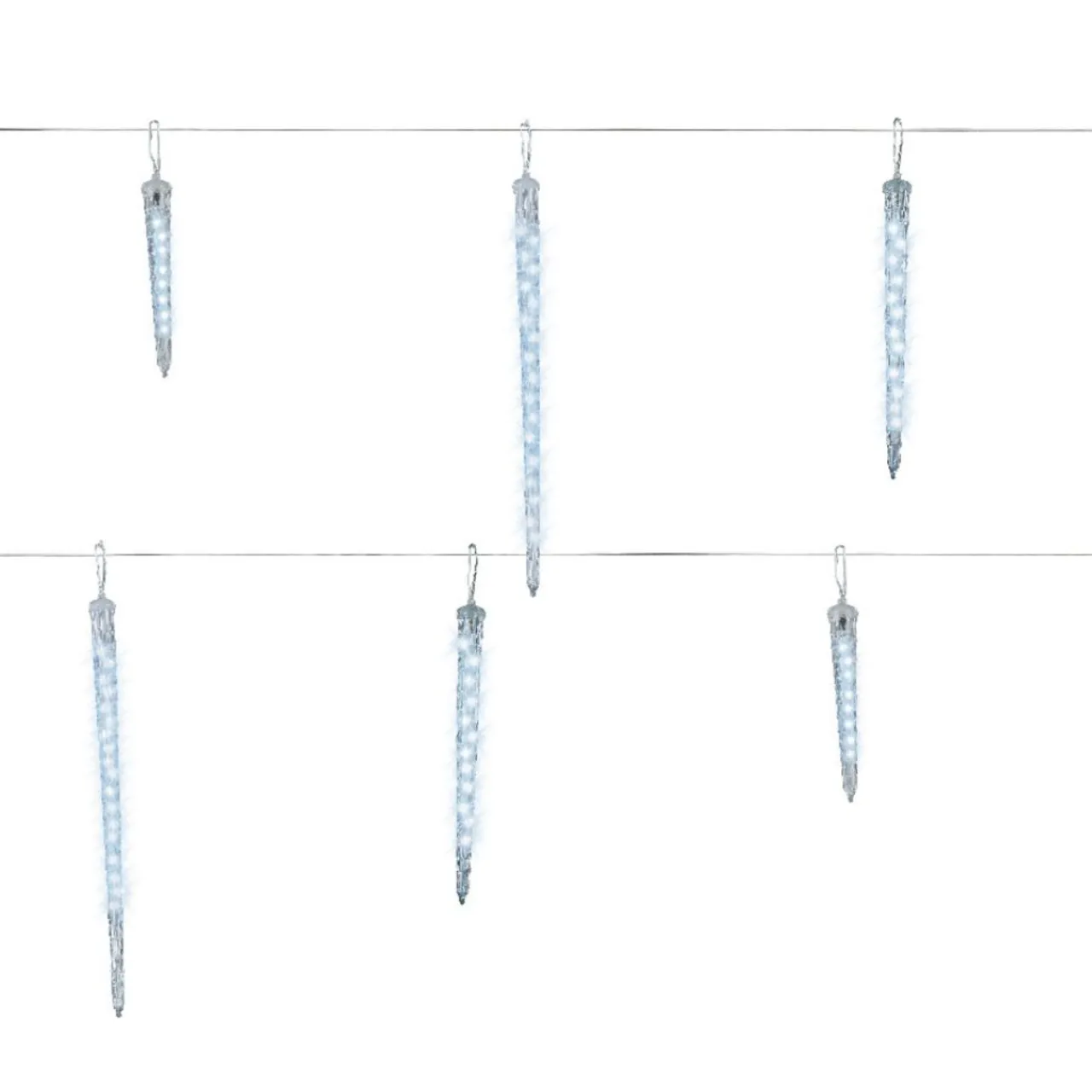 6 LED Cool White Snowing Icicle Lights Transparent Wire - The Christmas Loft<Lumineo Fashion