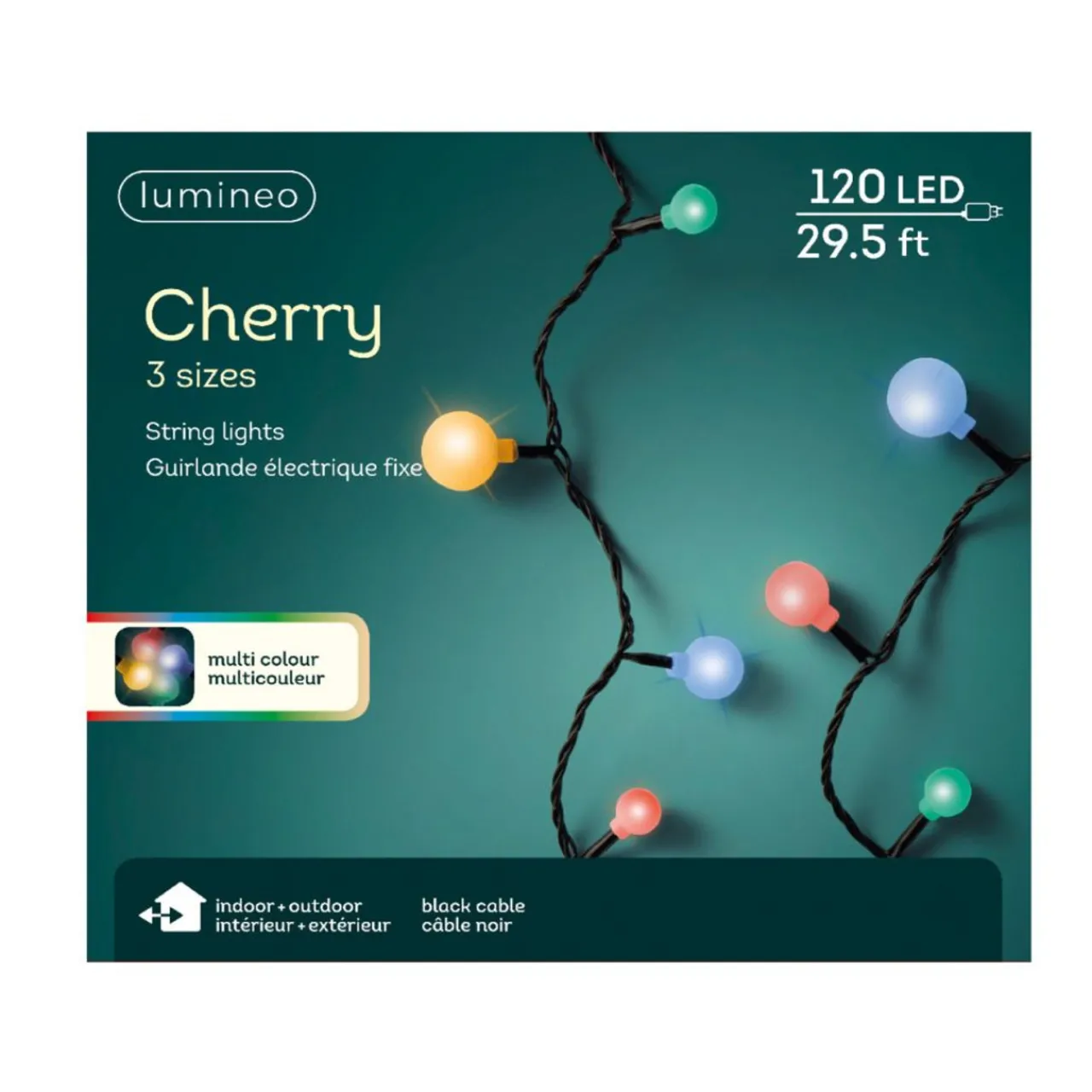 120 LED Multi Color Cherry Lights Black Wire - The Christmas Loft<Lumineo Sale