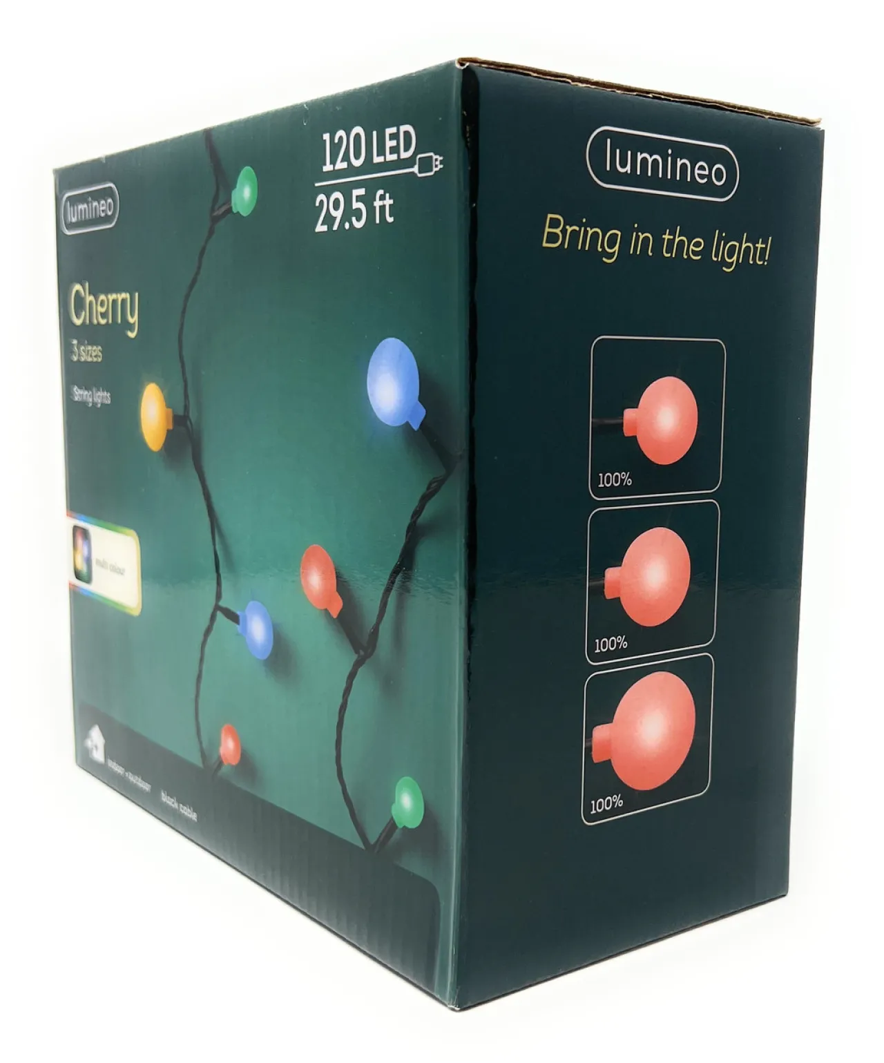 120 LED Multi Color Cherry Lights Black Wire - The Christmas Loft<Lumineo Sale