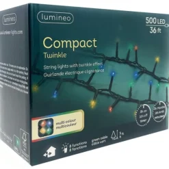 500 LED Multi-Colored Christmas Compact Lights Set, Green Wire 36 Feet -<Lumineo Sale