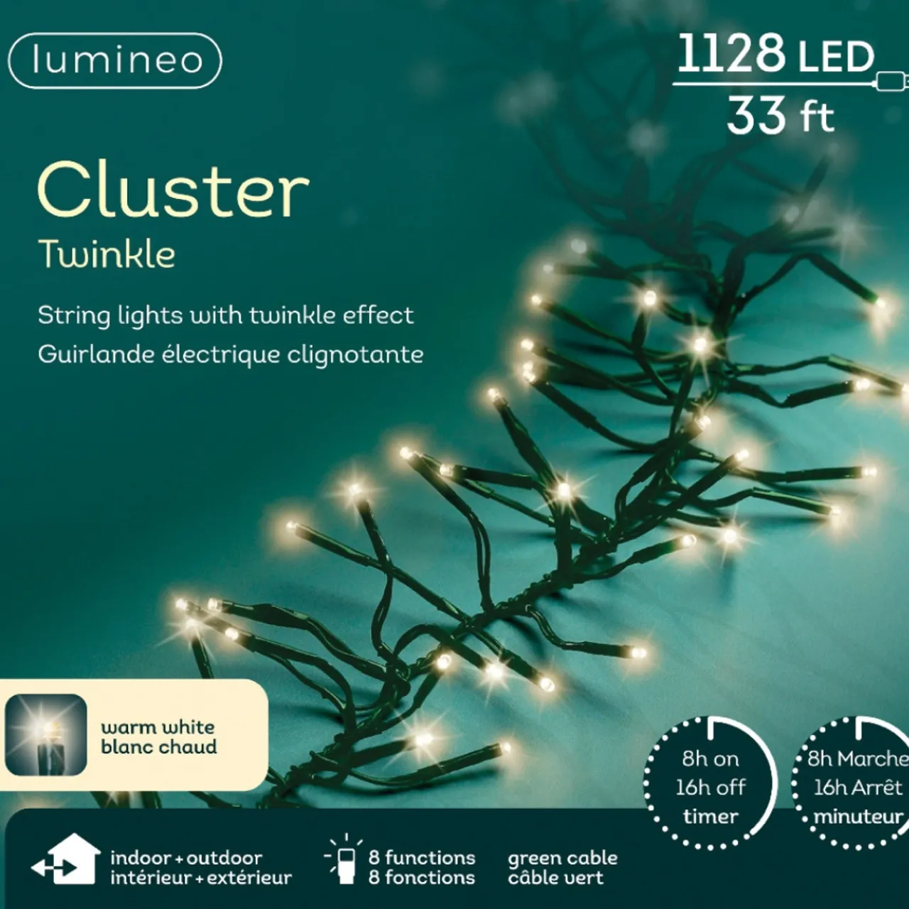 1128 LED Warm White Cluster Lights Green Wire | The Christmas Loft<Lumineo Outlet