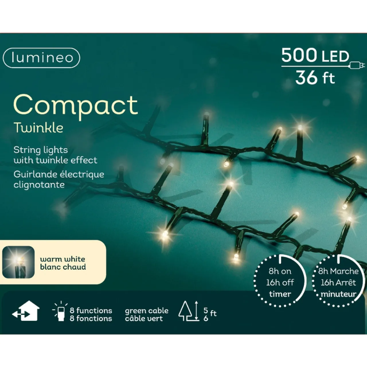 500 LED Warm White Compact Lights Green Wire | The Christmas Loft<Lumineo Sale