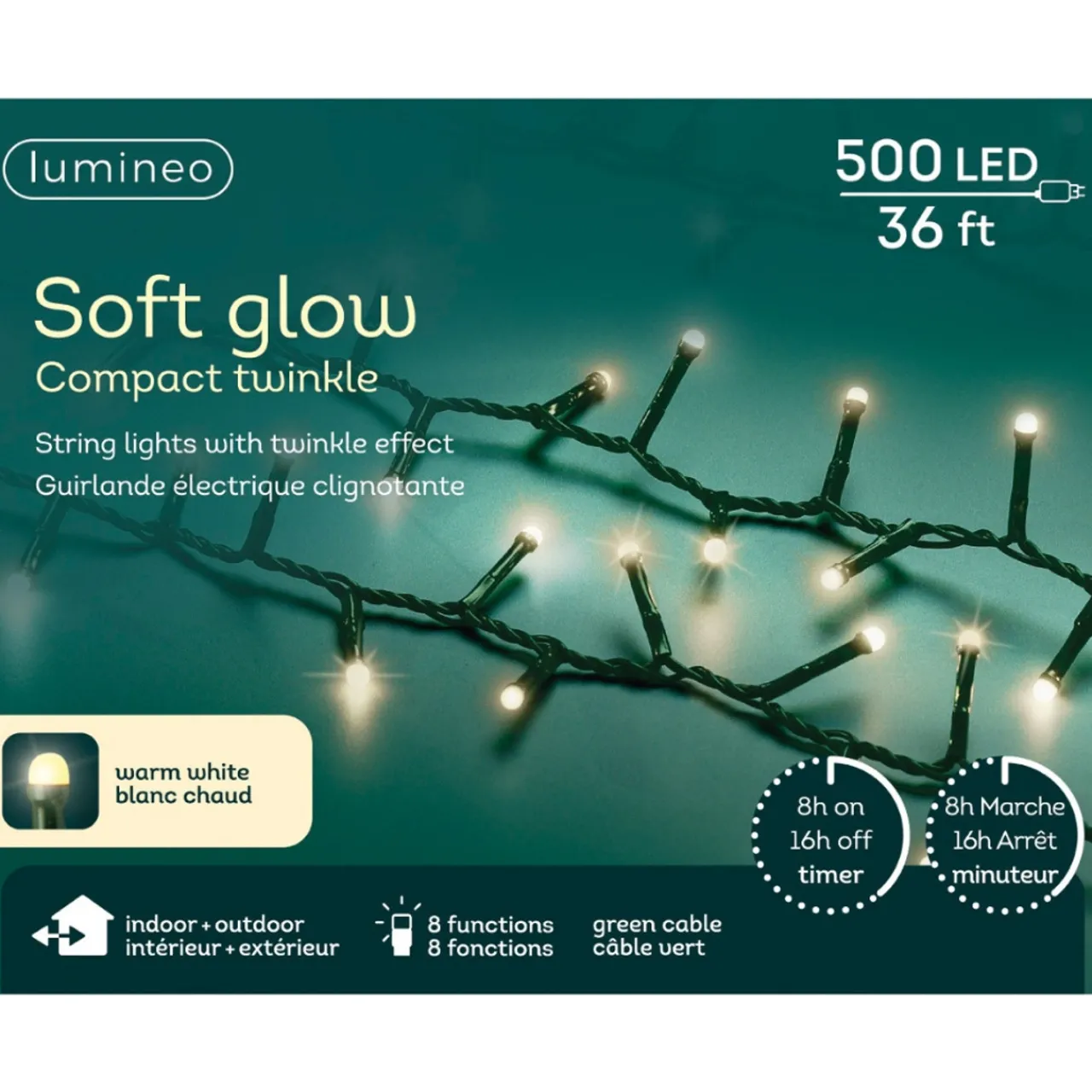 500 LED Warm White Soft Glow Compact Twinkle Lights<Lumineo Clearance