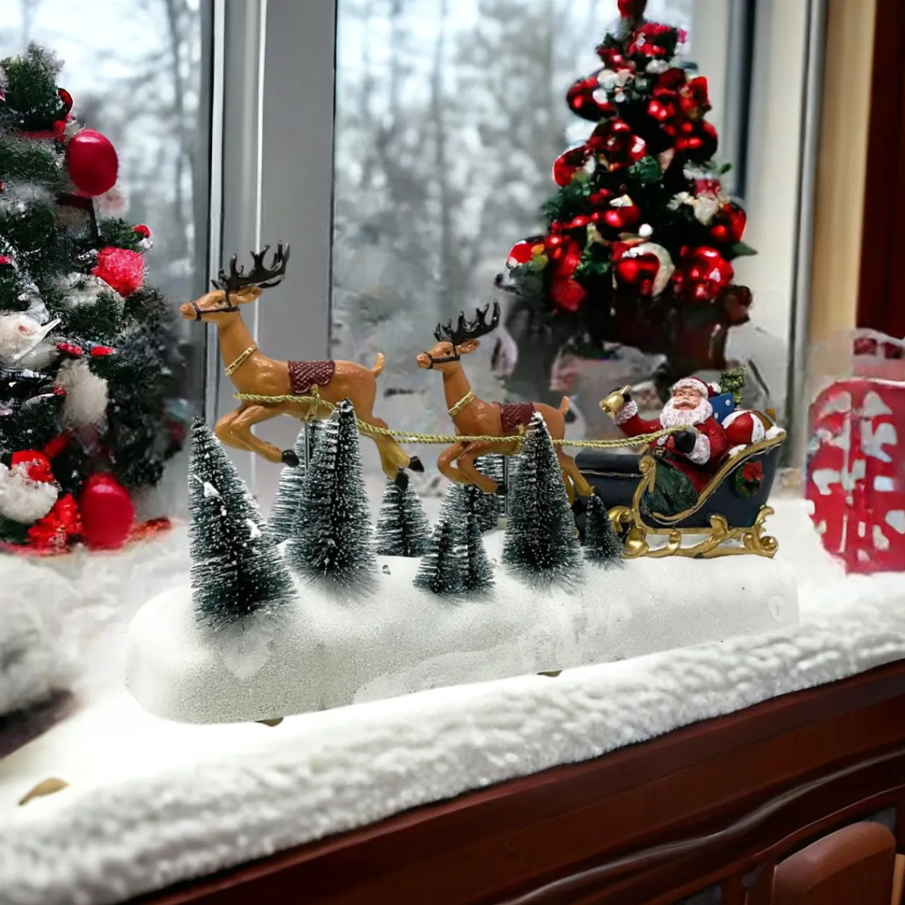Animated Santa And Reindeer Sleigh - LED Illuminated<Lumineo New