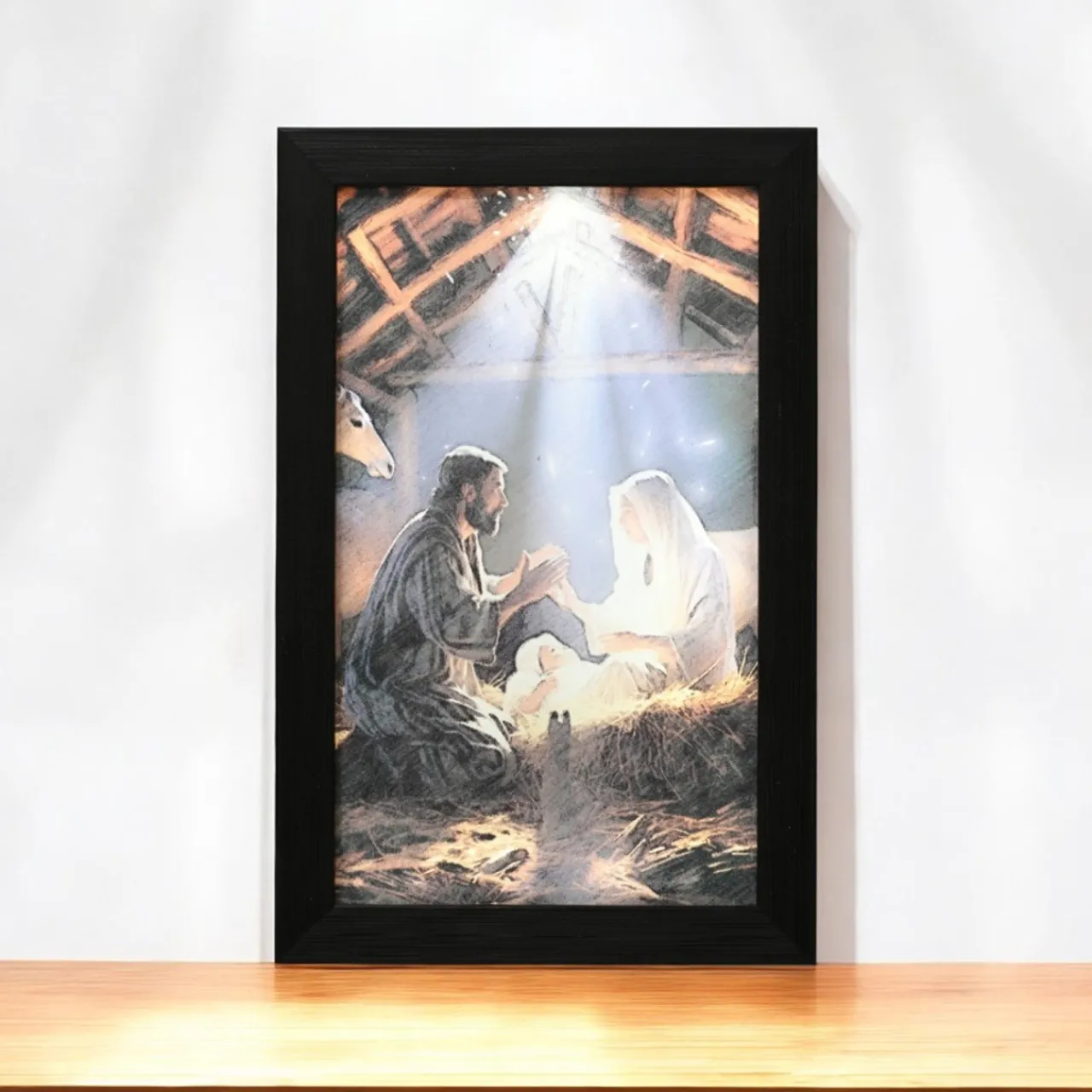 LED Nativity Scene Canvas - Holy Family in the Manger<Lumineo Sale