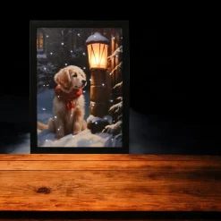 LED Winter Puppy At Lamppost Canvas<Lumineo Best