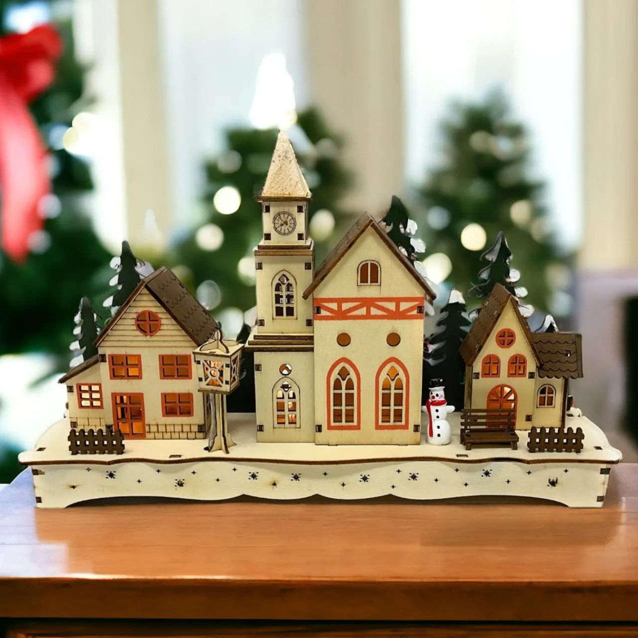 Lighted Wood Winter Village Scene<Lumineo New