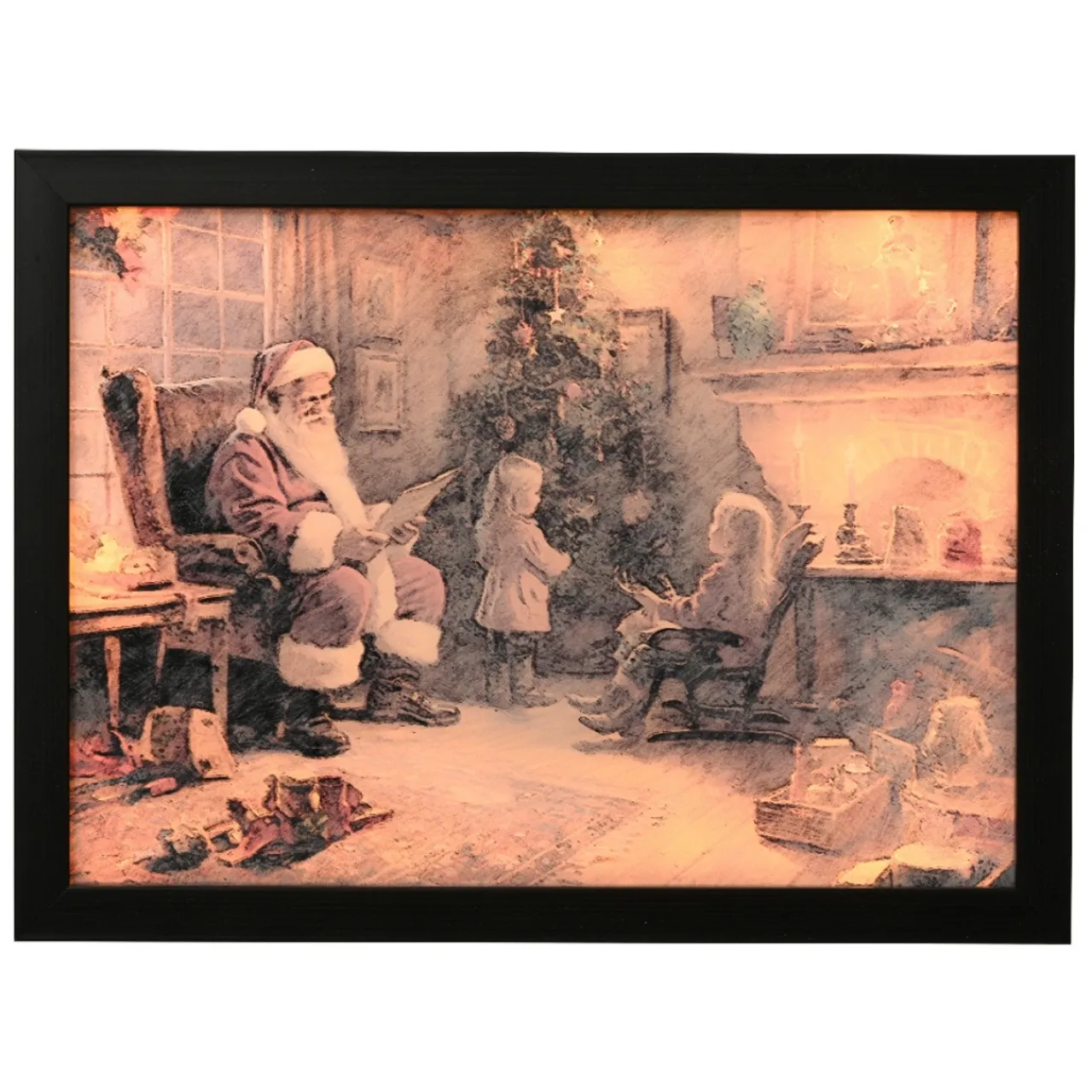 Santa's Warm Holiday Reading by the Fire LED Canvas<Lumineo Clearance