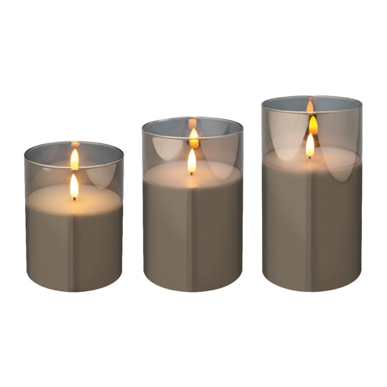 Lumineo Set of 3 Smokey Grey Battery Operated Candles in Glass Containers< Online