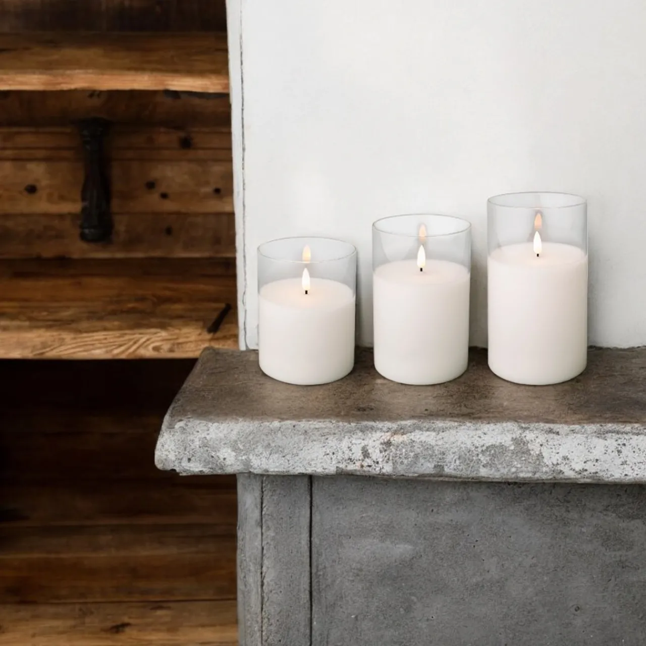 Lumineo Set of 3 White Battery Operated Candles in Glass Containers< Discount
