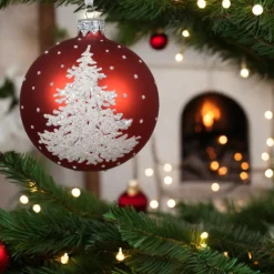 Matte Red Glass Ball With Tree Ornament< Discount
