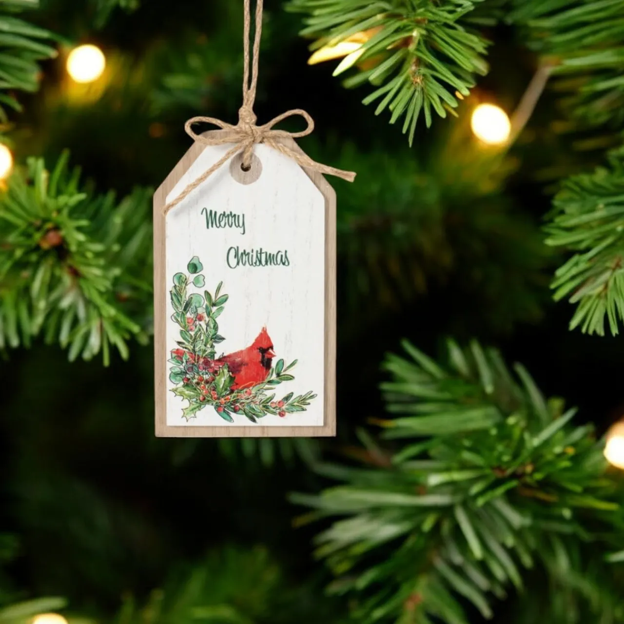 Merry Christmas Cardinal Tag Ornament< Fashion