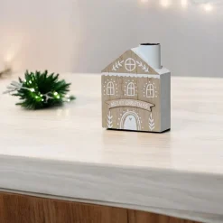 Merry Christmas House Tea Light Candle Holder< New