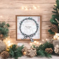 Merry Christmas White Wreath Block< New