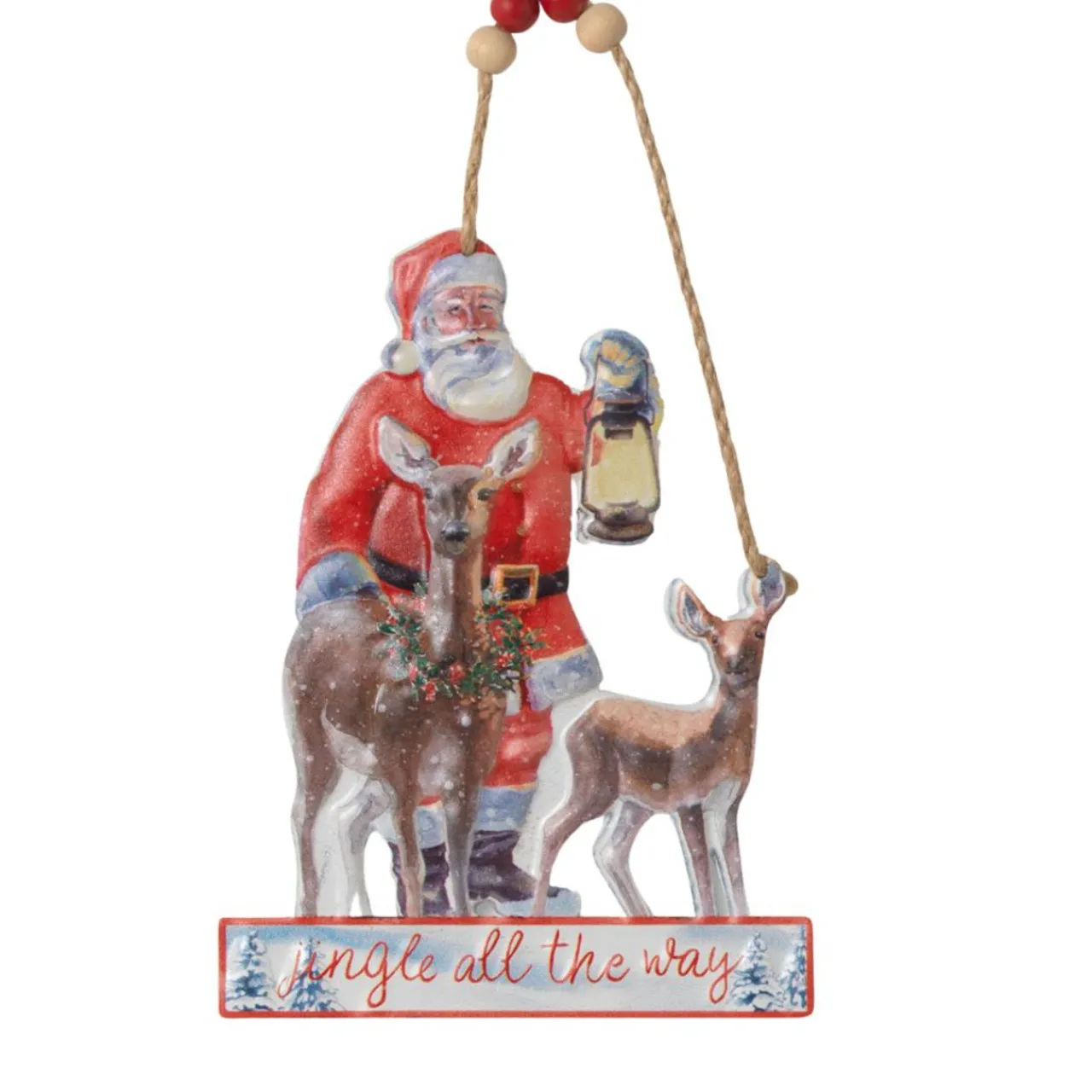Metal Santa Claus with Deer Ornament< New