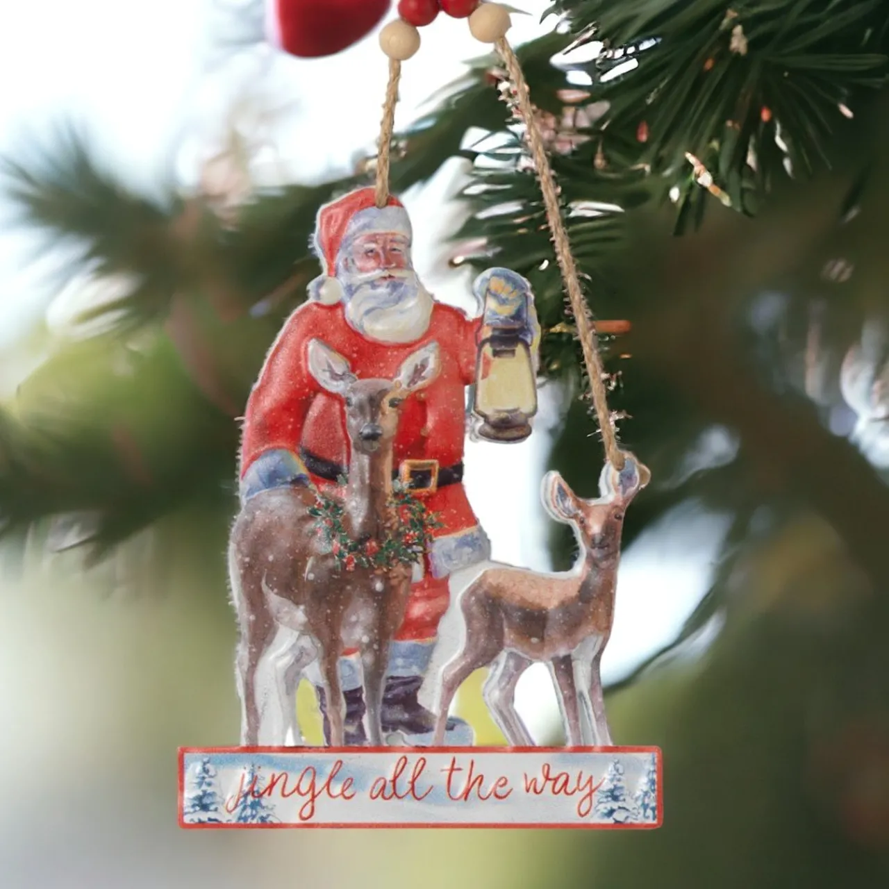 Metal Santa Claus with Deer Ornament< New