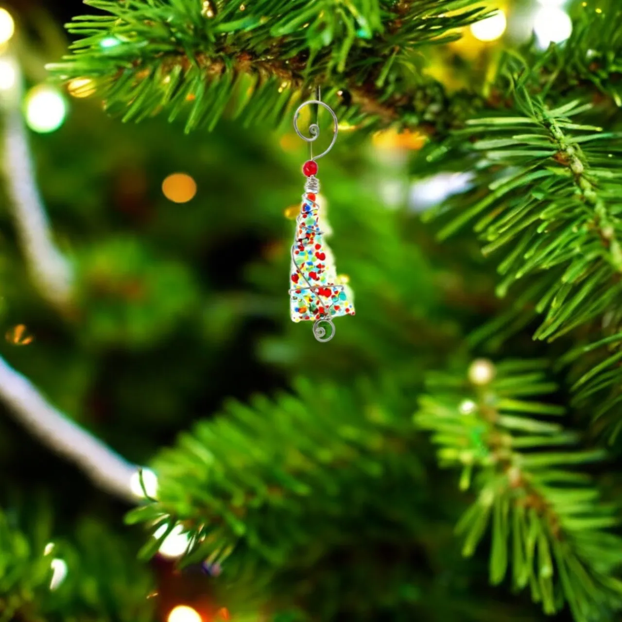 Mini Crushed Glass Tree Ornament - Bright< New