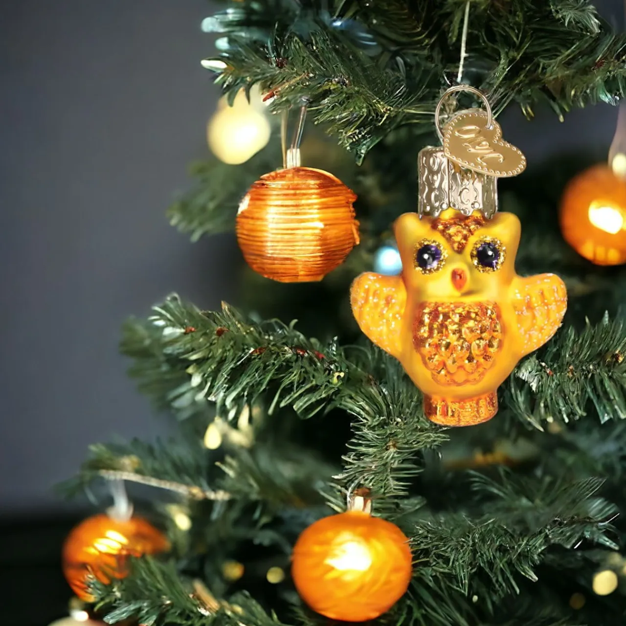 Mini Halloween Owl Glitter Ornament<Old World Glass Fashion