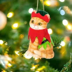 Navidad Cat with Elf Hat Ornament< Hot