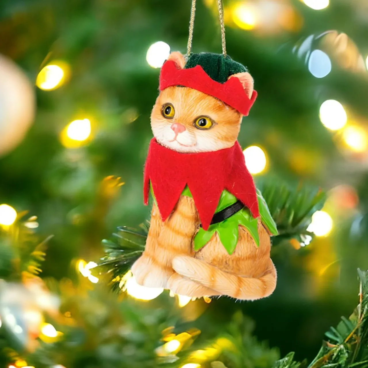 Navidad Cat with Elf Hat Ornament< Hot