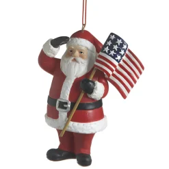 Patriotic Santa with American Flag Ornament< New