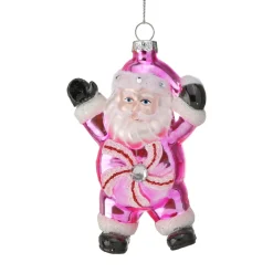Peppermint Candy Santa Glass Ornament< Discount