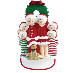 Personalized Family of Six Christmas Ornament with Dog< Fashion