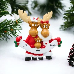 Personalized Moose Family of 3 with Banner Ornament - The Christmas Loft< Outlet