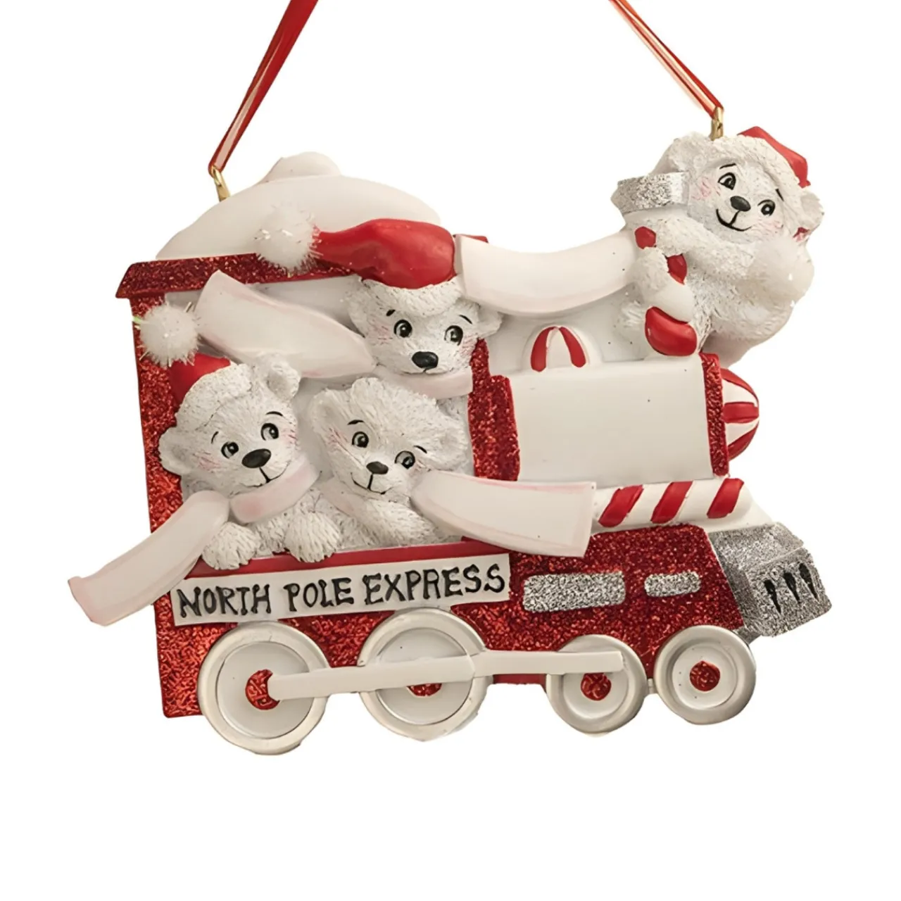 Personalized North Pole Express Polar Bear Family of 4 Ornament<Kurt Adler Clearance