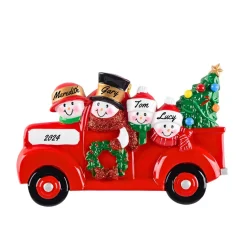 Personalized Snowman Family Of 4 In Red Truck Ornament< Best